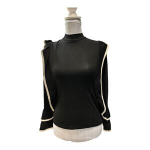 MANGEYI Black Cream Trimmed Mock neck Blouse Size S NWT